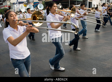 Young people marching band parade Chiang Mai Flower Festival north Thailand Stock Photo