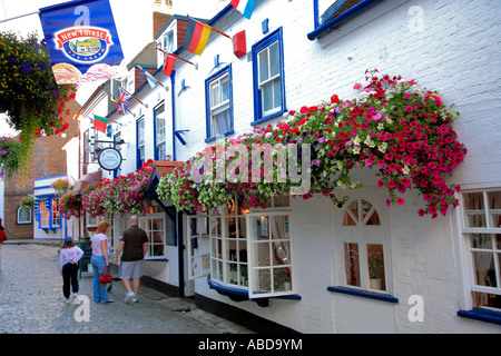 Cobbled street and shops on Quay hill, Lymington Harbour, Hampshire; England; Britain; UK Stock Photo