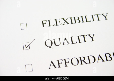 paper with words quality box checked Stock Photo