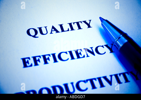 pen and paper with focus on words quality blue cast Stock Photo