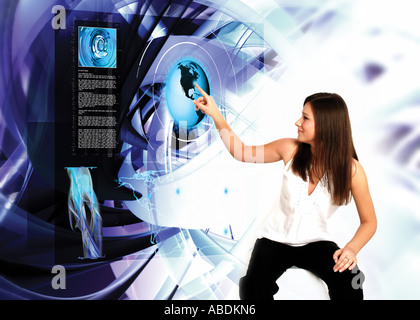Woman touching a virtual screen Stock Photo