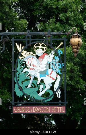 George Dragon hotel Pub sign square on mythical inn ale beer advertising great budworth village Northwich Cheshire England UK Br