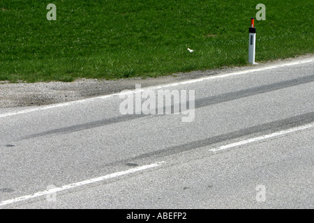 Brake trace on a road Stock Photo