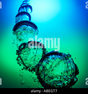 Bubbles in water.water, bubbles, blue, green, graduated, water effects, splash, rush, movement, energy. Stock Photo