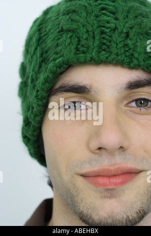 Young man wearing knit hat, portrait Stock Photo