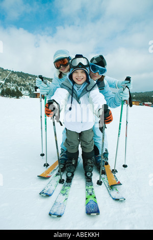 Young skiers, full length portrait Stock Photo