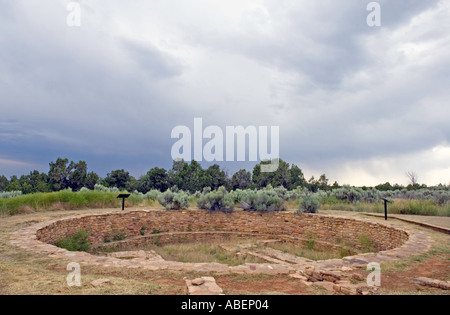 Ruins of the great kiva at the Lowry Pueblo in the Canyons of the Ancients National Monument in Colorado Stock Photo