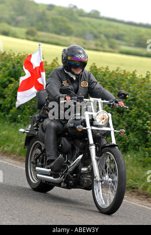 Harley Davidson motorcycle flying English flag Stock Photo