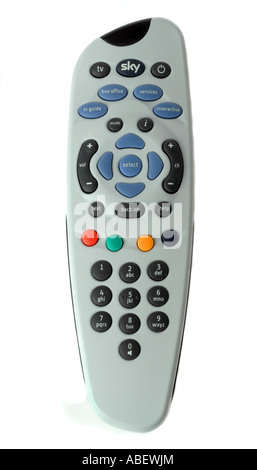Sky satellite television remote control, hand controller, "white background" Stock Photo