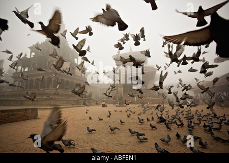 Winter dawn mist Patan Durbar Square Kathmandu Nepal Stock Photo