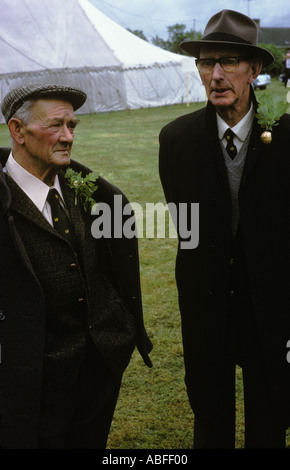 Oak Apple Day May 29th 1971 village committee members wearing oak apple at Grovely Forest Rights, Great Wishford Wiltshire 1970s UK HOMER SYKES Stock Photo
