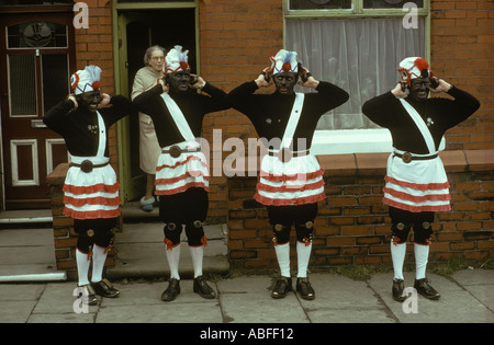 Blacked up traditional Morris dancing  Britannia Bacup coconut dancers Bacup Lancashire England Easter Good Friday UK men blacking up HOMER SYKES Stock Photo