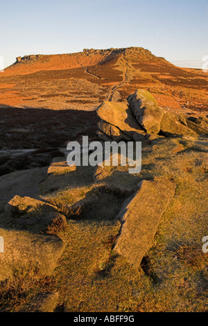 Higger Tor at dawn, view from Carl Wark hill fort, Peak District National Park, South Yorkshire, England Stock Photo