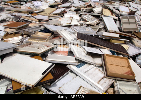 Tens of thousands of fridge doors waiting for recycling at SimsMetal UK Ltd in Newport Docks Newport Gwent Wales UK GB Stock Photo