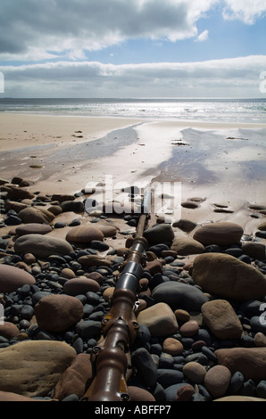 dh Hydro electricity cable HOY RACKWICK BAY ORKNEY SCOTLAND Coming ashore sea cables underwater beach Pentland Firth