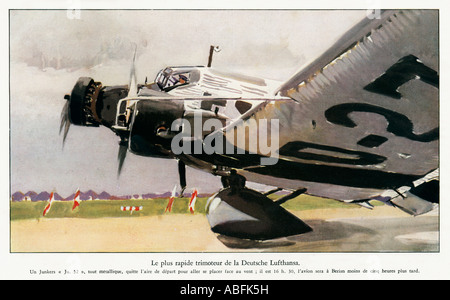 Lufthansa Junkers 52 1934 French Magazine illustration of the German passenger aircraft taking off Stock Photo