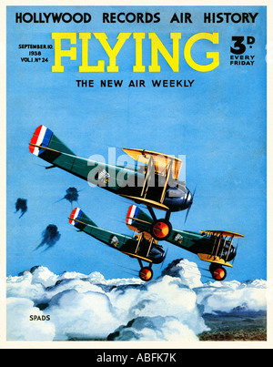 Flying Spads 1938 magazine cover illustrating the French Great War fighter plane flown by all of the Allied airforces Stock Photo