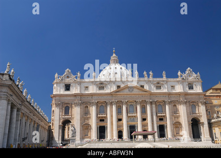 Facade of St Peters Papal Basilica Roman Catholic Cathedral and square at Vatican in Rome Italy Stock Photo