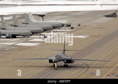 A B-1B Lancer arrives at Eielson Air Force Base, Alaska, April 3 for Red Flag-Alaska 07-1. Stock Photo