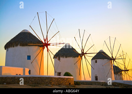 Mykonos Iconic Windmills  Aegean Sea Greece Europe Stock Photo