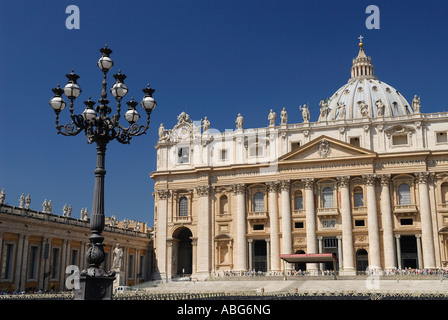 Saint Peters Papal Basilica in Rome Italy with lampost Stock Photo