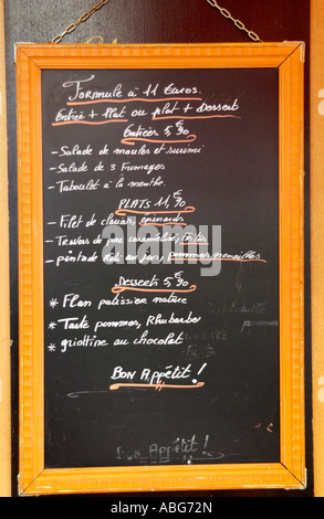 A daily menu board in an artists cafe in Montmarte Paris France 2006 Stock Photo