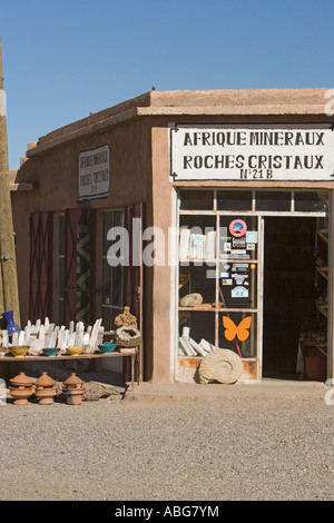 Mineral fossil and crystal shop on Tizi n Tichka Pass High Atlas mountains Morocco Stock Photo