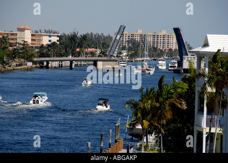 Watercraft traffic on Intracoastal Waterway, Florida USA Stock Photo