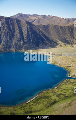 Lake Ohau and Ben Oahu Mackenzie Country South Canterbury South Island New Zealand aerial Stock Photo