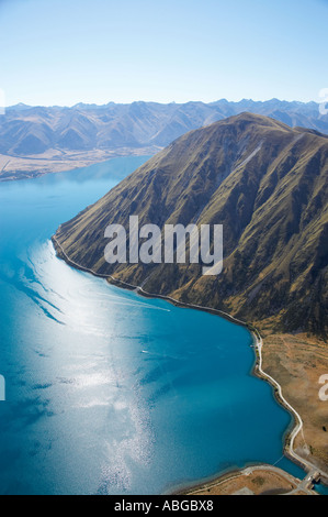 Lake Ohau and Ben Oahu Mackenzie Country South Canterbury South Island New Zealand aerial Stock Photo