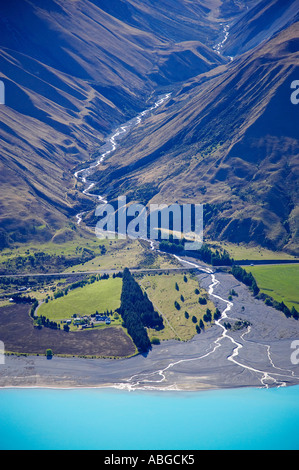 Lake Pukaki and Whale Stream Ben Ohau Range Mackenzie Country South ...