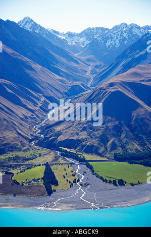 Lake Pukaki and Whale Stream Ben Ohau Range Mackenzie Country South ...
