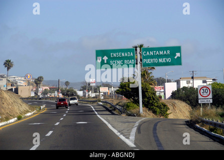 Highway sign on Highway One south of Tijuana Baja Mexico Stock Photo