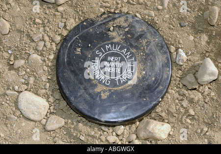 A simulated land mine used to conduct lanes training, at Bagram Airbase, during Operation Enduring Freedom. Stock Photo