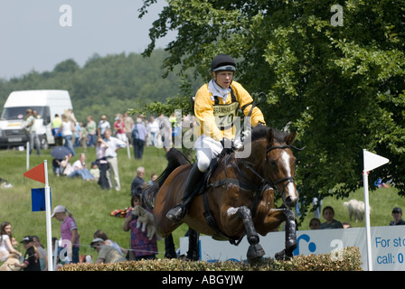 Three day Event Rider Nick Gauntlet   taking part in the Cross Country phase of the Bramham Horse Trial Stock Photo