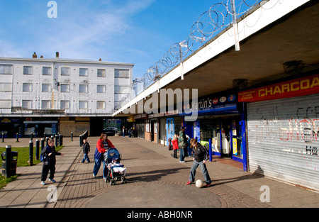 Run down shopping centre on Gurnos Estate Merthyr Tydfil South Wales UK GB EU Stock Photo