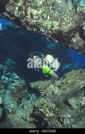 Babs Jackson diving on the Umbria Wreck Port Sudan Wingate Reefs Sudanese Red Sea Indian Ocean 10 070 tons scuttled 12 06 1940 Stock Photo