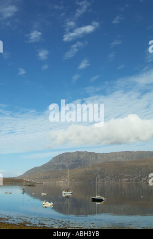 Yachts in bay at Ardmair near Ullapool Wester Ross North Scotland UK GB EU Europe Stock Photo