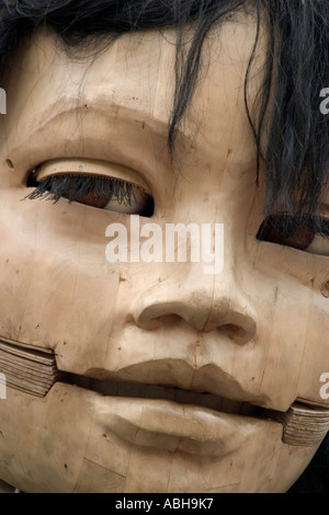 Close up of puppet girl's face. Street theatre in Horse Guards Parade, London, England, UK Stock Photo