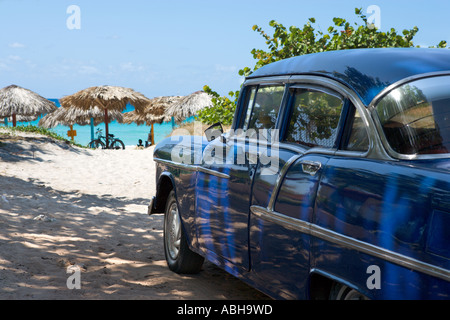 Old American Car on the beach in Varadero, Cuba, Caribbean Stock Photo