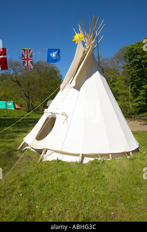 A traditional North American tipi teepee being used on a scout camp Stock Photo