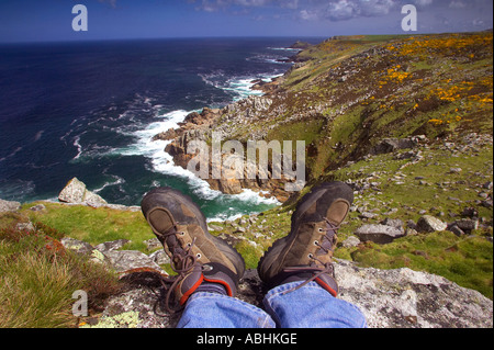 The cliffs at Zennor, north Cornwall, looking towards Gurnard's Head. Stock Photo