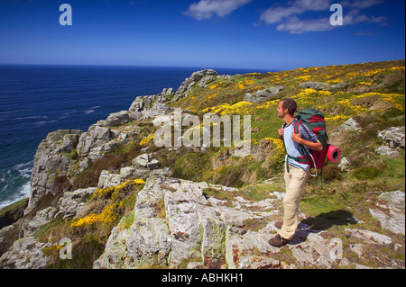 The cliffs at Zennor, north Cornwall, looking towards Gurnard's Head. Stock Photo