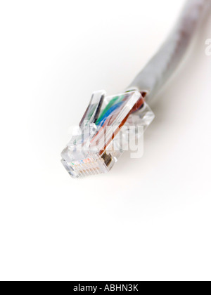 pc rj 45 Ethernet Internet plug cable close up on a white background Stock Photo