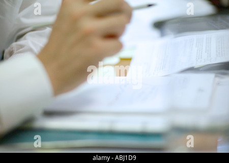 blurred hand gesture in business meeting Stock Photo