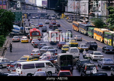 Traffic jam in central Bangkok, Thailand Stock Photo