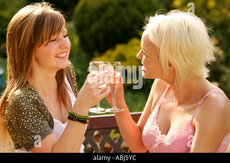 young women having a social drink together Stock Photo