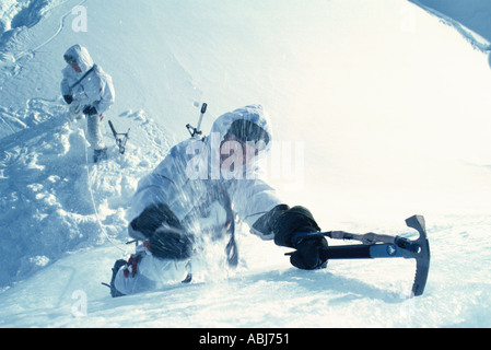 Mountain and Arctic Warfare with climbers on snow and ice Stock Photo