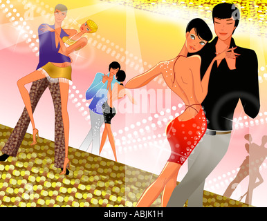 Three couples dancing in a nightclub Stock Photo