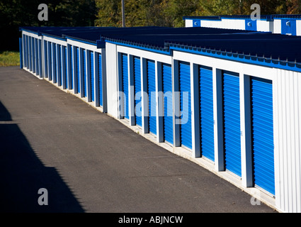 Row of outdoor self storage units Stock Photo